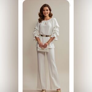 Te amo.   Blouse and pants set ,White Wide Leg High-Waisted Pants